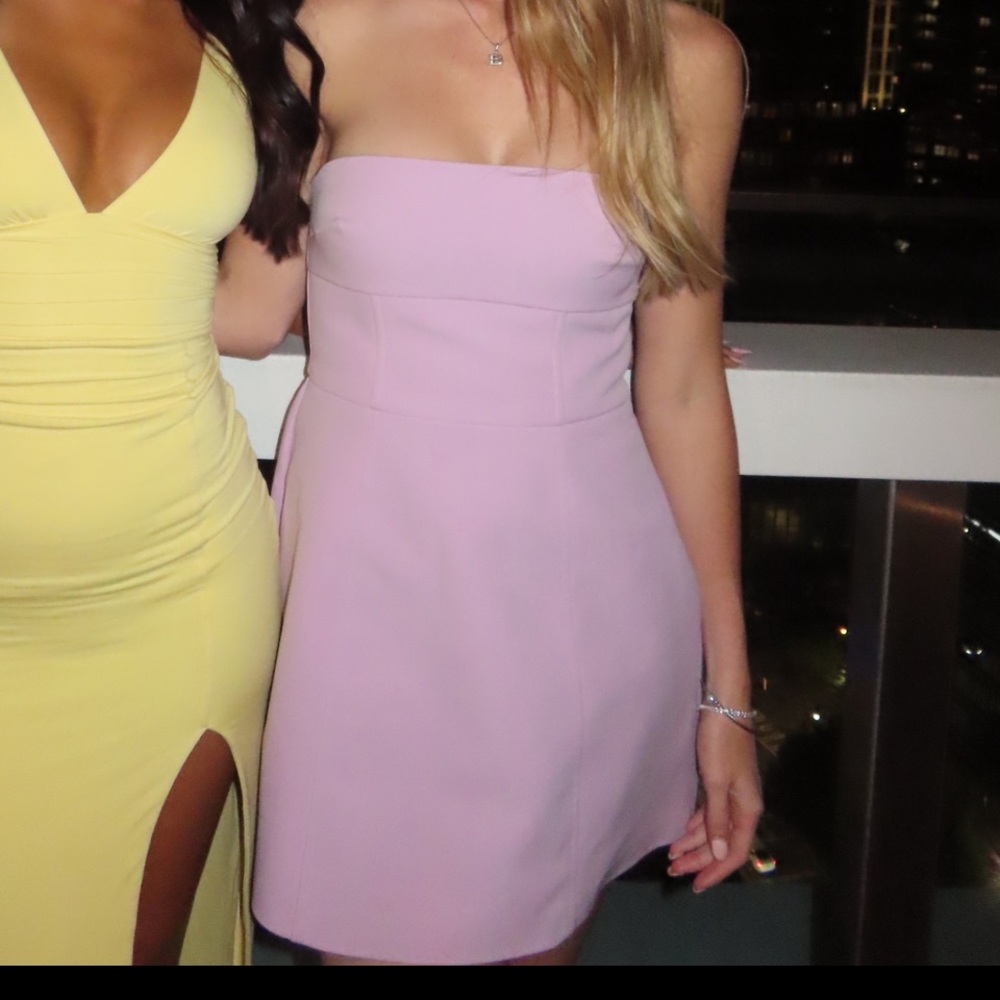 Elegant Short Pink Strapless Bow Dress - Picture 2 of 3